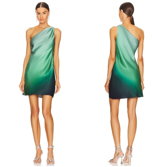CAMI NYC Green Ombre 100% Silk Mini One Shoulder Dress 💚 Small - Picture 1 of 16